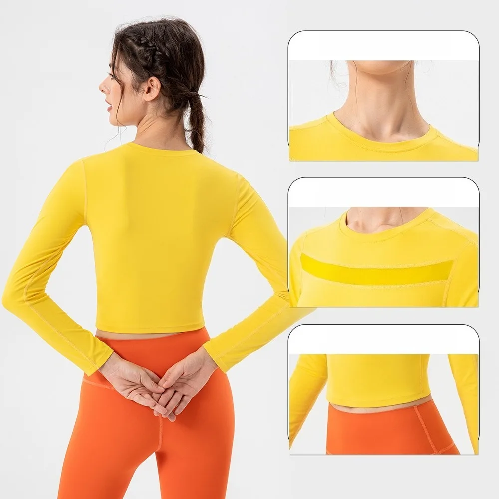Women Autumn Long Sleeve Yoga Top, Mesh Splice Skin-Friendly Breathable Shirt, Running Fitness Workout Wear