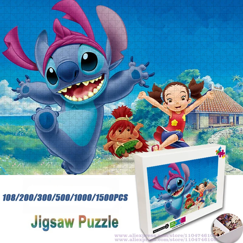 

Disney Anime Lilo & Stitch Puzzle Jigsaw 108/200/300/500/1000/1500Pcs Unisex Intellectual Print Handmade Funny Diy Puzzles