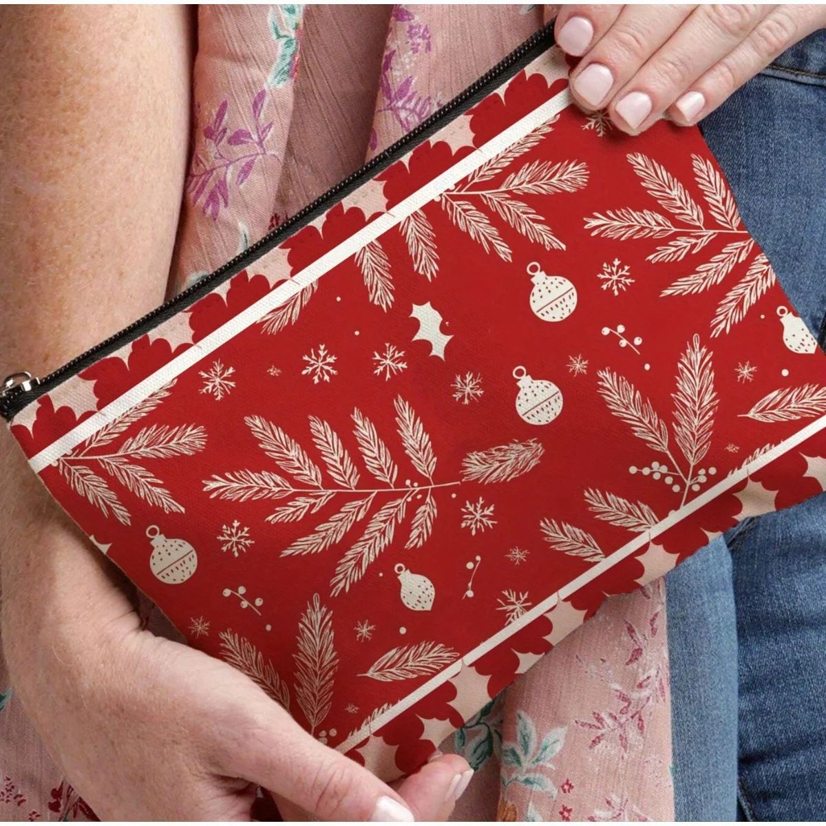 クリスマス柄の化粧ポーチ - 多機能ジッパーポーチ、ジュエリー収納バッグ、旅行に最適なジッパー付き小型収納バッグ。