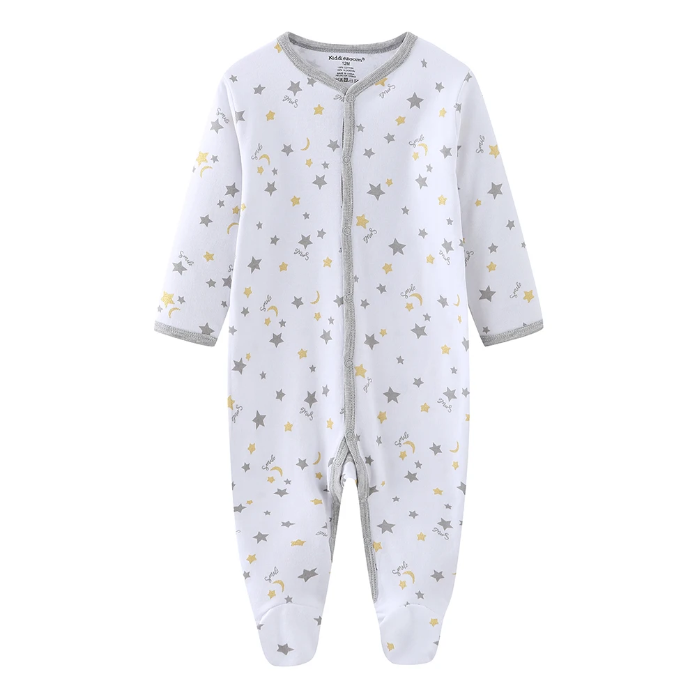 Kiddiezoom Fashion Star Print Unisex long Sleeve Baby Boy Girl Rompers Soft 100%Cotton Newborn Jumpsuits Infants Clohtes Gifts