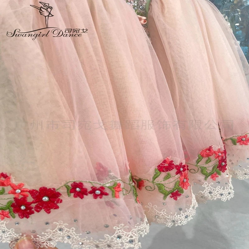 Zielono-różowa profesjonalna baletowa romantyczna sukienka dla dziewcząt baletnica BT4381