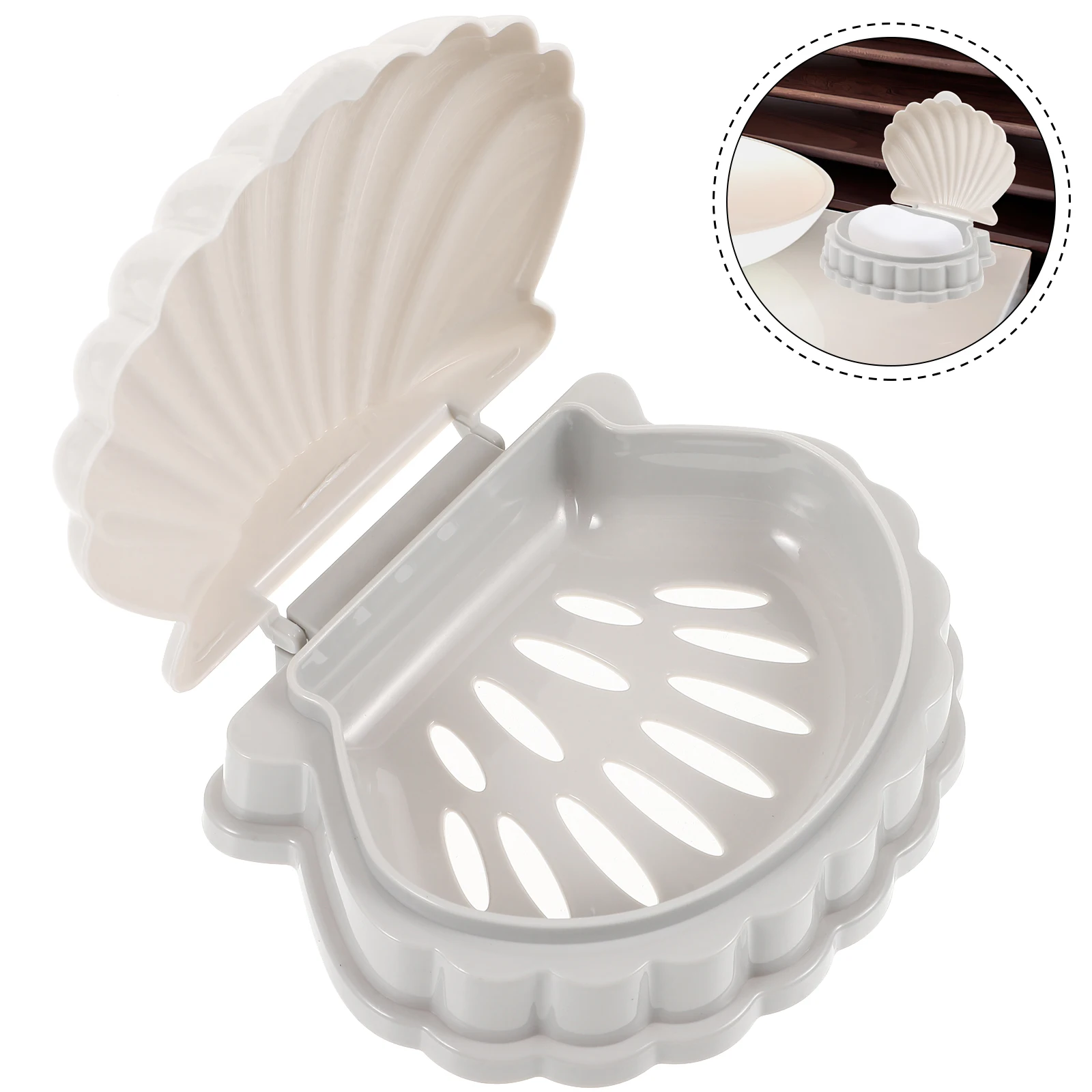 

2 pcs Sea Shell Shaped Dishes Draining Plastic Holders For Bar Soap Lightweight Decorative Bathroom Storage Tray Pp Material