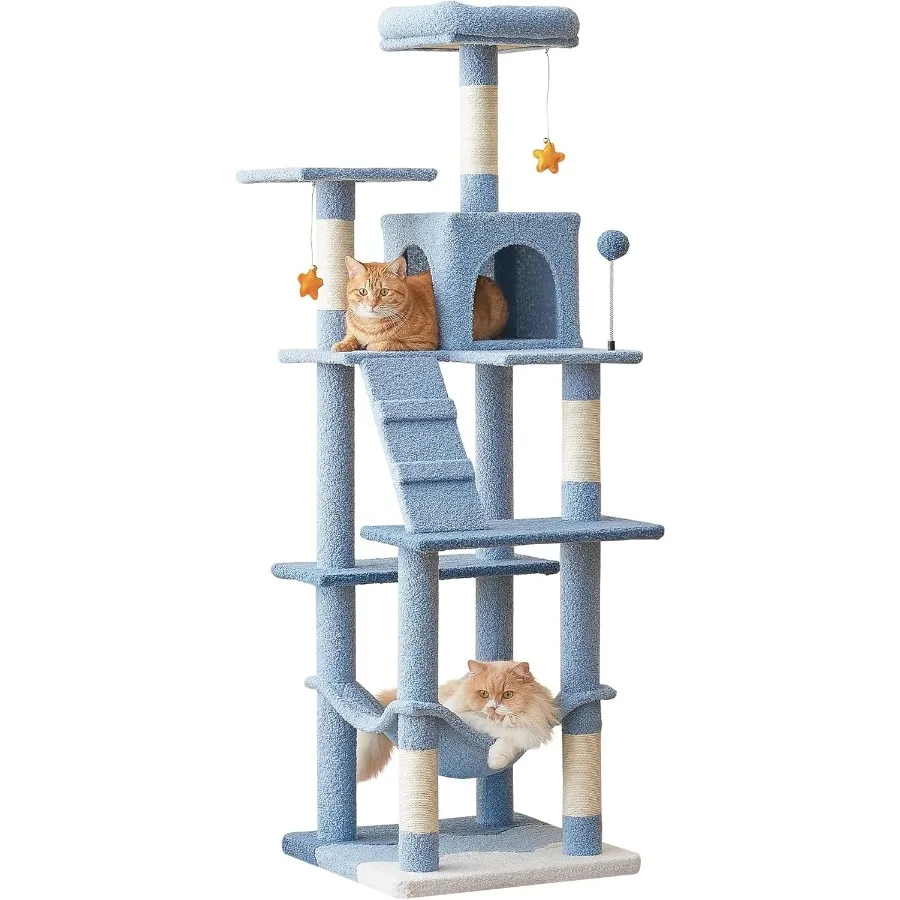 

Ocean-Themed Cat Tree for Indoor Cats 63.8 Inches Multi-Level Tower with Sisal-Covered Scratching Posts Padded Platform Hammock