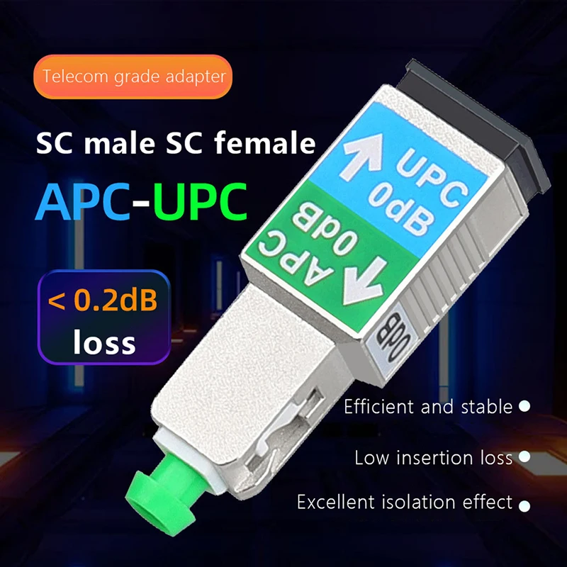 APC macho para adaptador de fibra fêmea UPC, conversão mútua de conector, atenuador 0dB, 1200NM, 1600NM, 1Pc