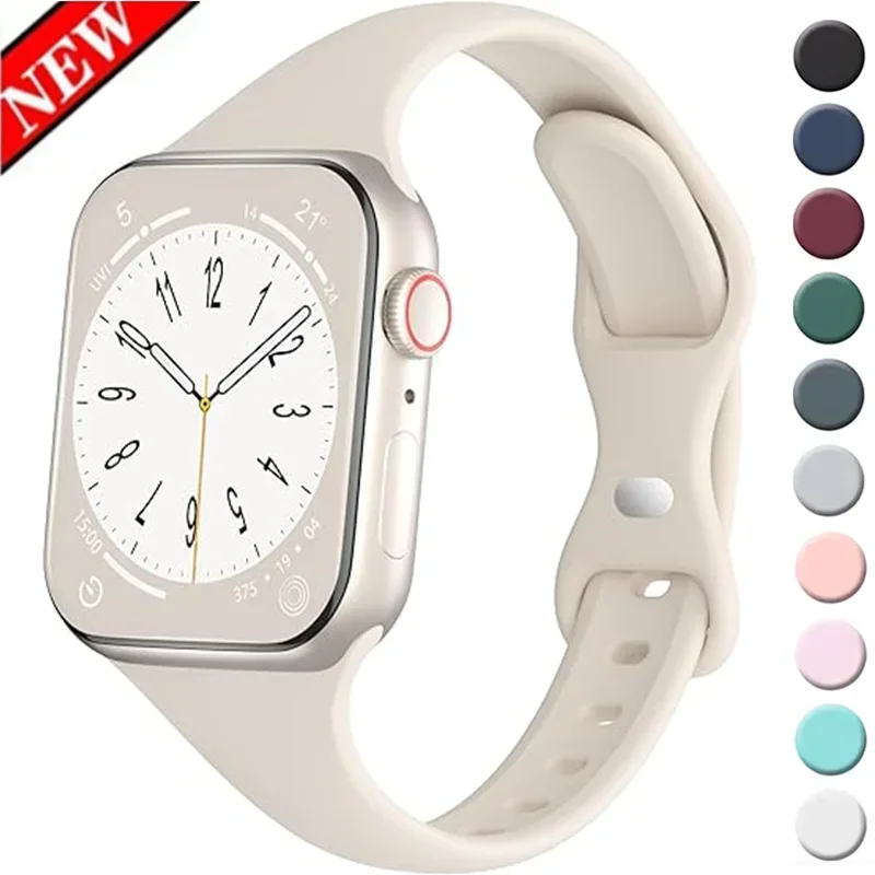 Slim Silicone Strap For Apple Watch Band 44 mm 42/46mm 45/41mm 38 40MM Bracelet iWatch Series 8 7 6 5 SE 4 3 9 10 ultra 2 3 49MM