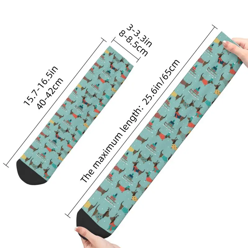 Christmas Dachshund Dog Pattern Dress Socks for Men Women Warm Funny Novelty Badger Sausage Dog Crew Socks