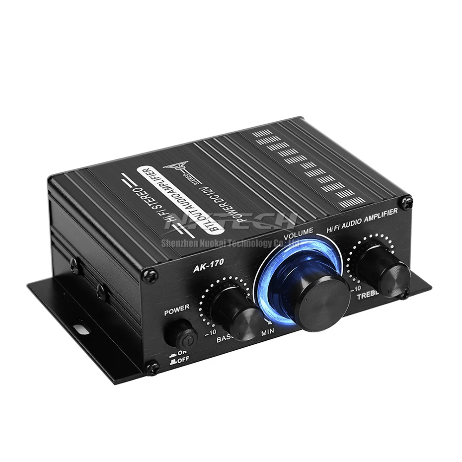 เครื่องเล่นดิจิทัล AK-170 NKTECH เครื่องขยายสัญญาณเสียงสำหรับรถยนต์เครื่องขยายสัญญาณเสียงออกแบบ BTL HiFi สเตอริโอ2CH บ้าน20W RMS คอมพิวเตอร์ MP3ซีดีไฟ RCA สีฟ้า LED