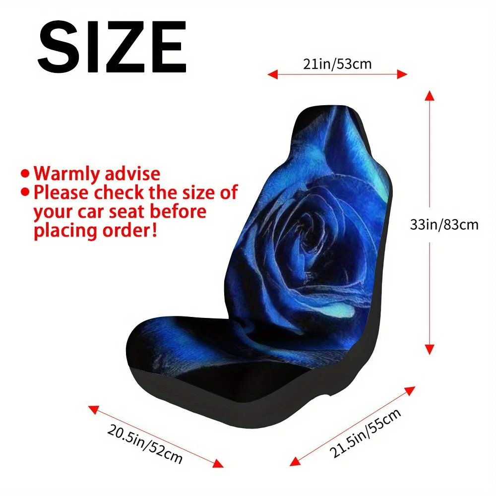Set Of 2, Dark Pattern Car Seat Covers Featuring A Closeup Of Blue Rose Flowers, Machine Washable And Easy To Fit, Suitable For