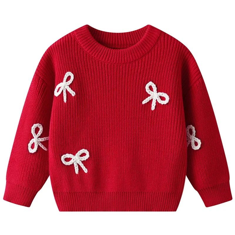 

2025 New Autumn 0-6Yrs Baby Girls Knitted Pullover Tops Kids Pullover Sweater Long Sleeved Knitted Embroidery Pullover