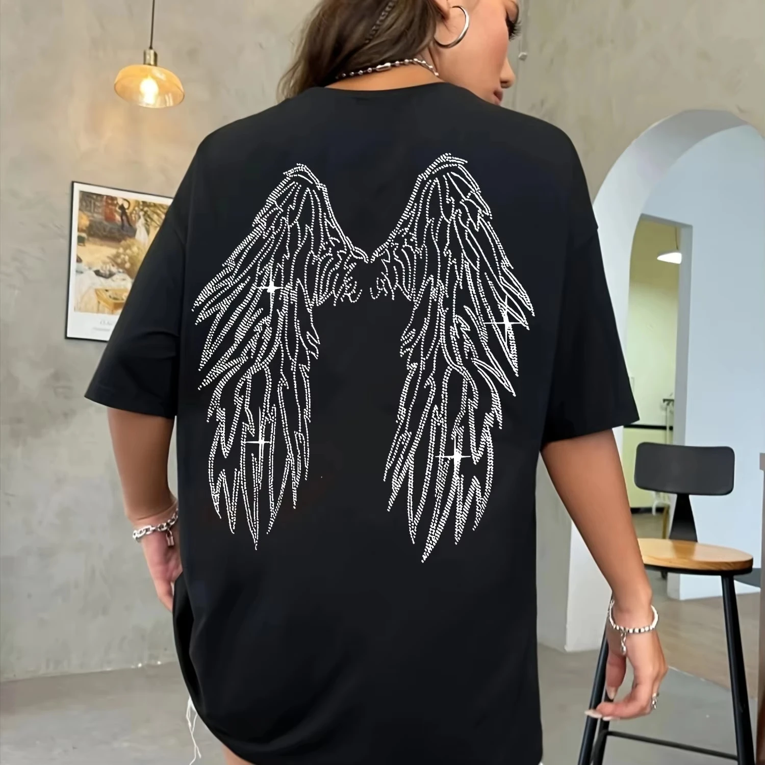 Black T-shirt with Angel Wings and 