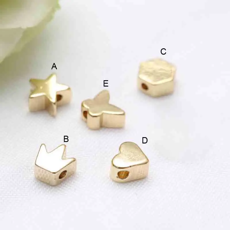 20PCS 14k Gold Heart/Star/Crown Spacer Beads Butterfly/Hexagonal Beads Accessories For Jewellery Making DIY Bracelets Necklaces