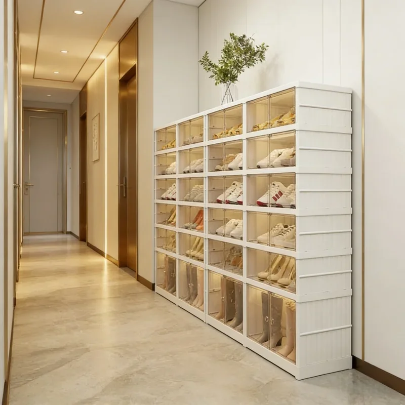 

Stackable Dustproof Shoe Storage Organizer Transparent Thickened Plastic Foldable Multi-layer Box Rack Cabinet Sneaker Storage