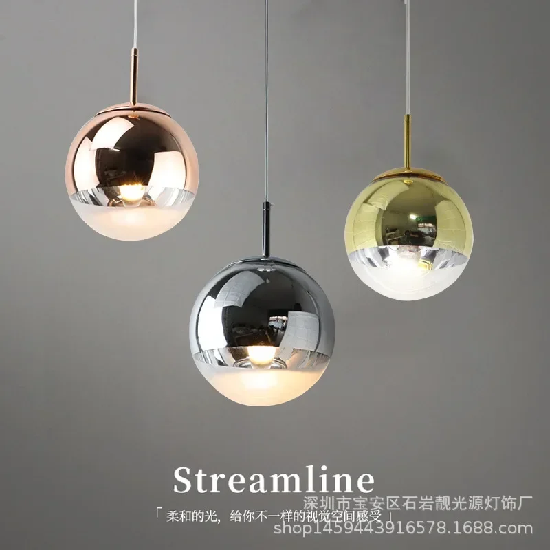 

Modern Electroplated Glass Ball Pendant Lights Gold/Silver/Rose Hanging Lamp Kitchen Decor Home Luminaire Suspendu Lamp Fixture