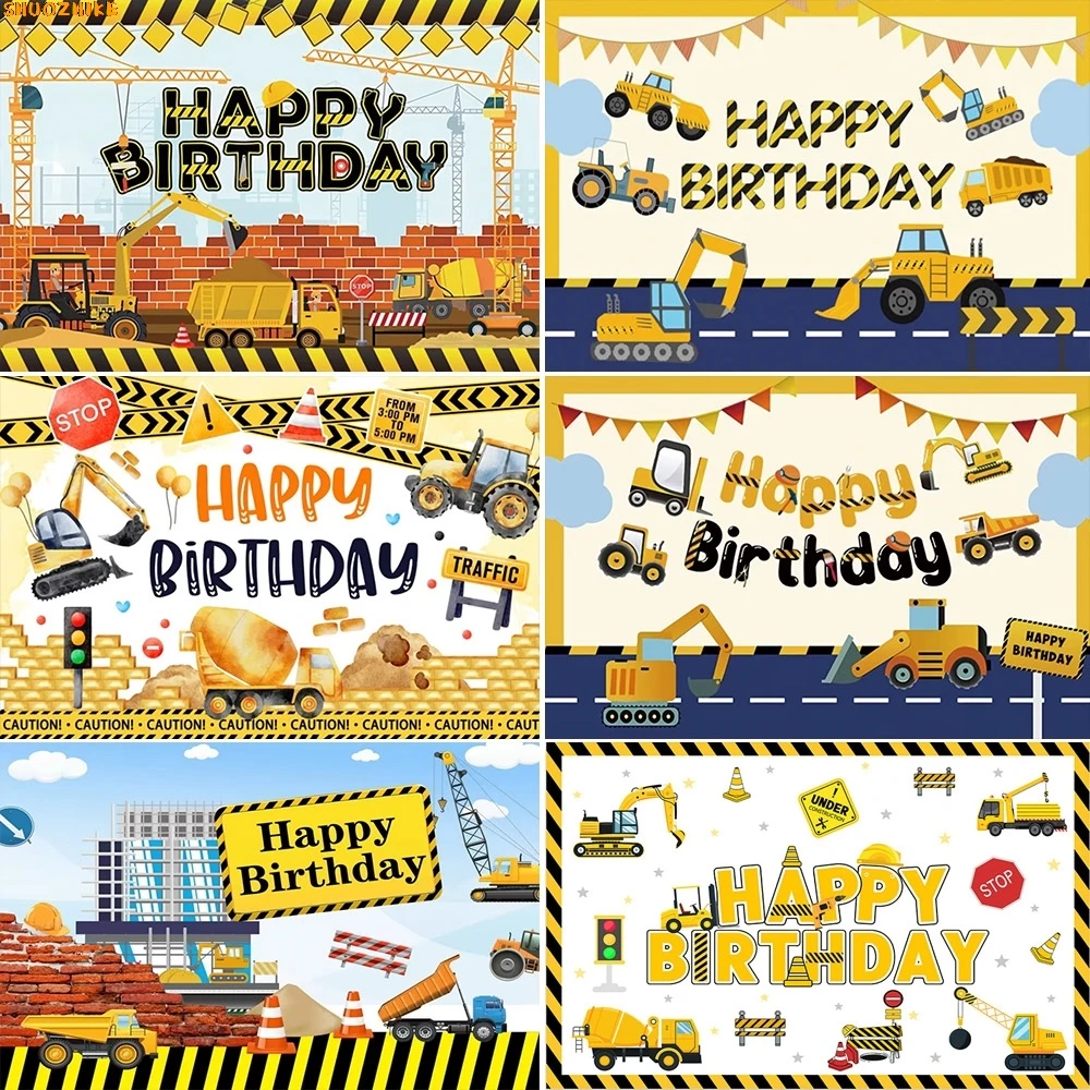 

Construction Team Excavator Car Theme Photography Backdrops Strips Big Dump Truck Vehicle Birthday Photo Studio Background CH-01