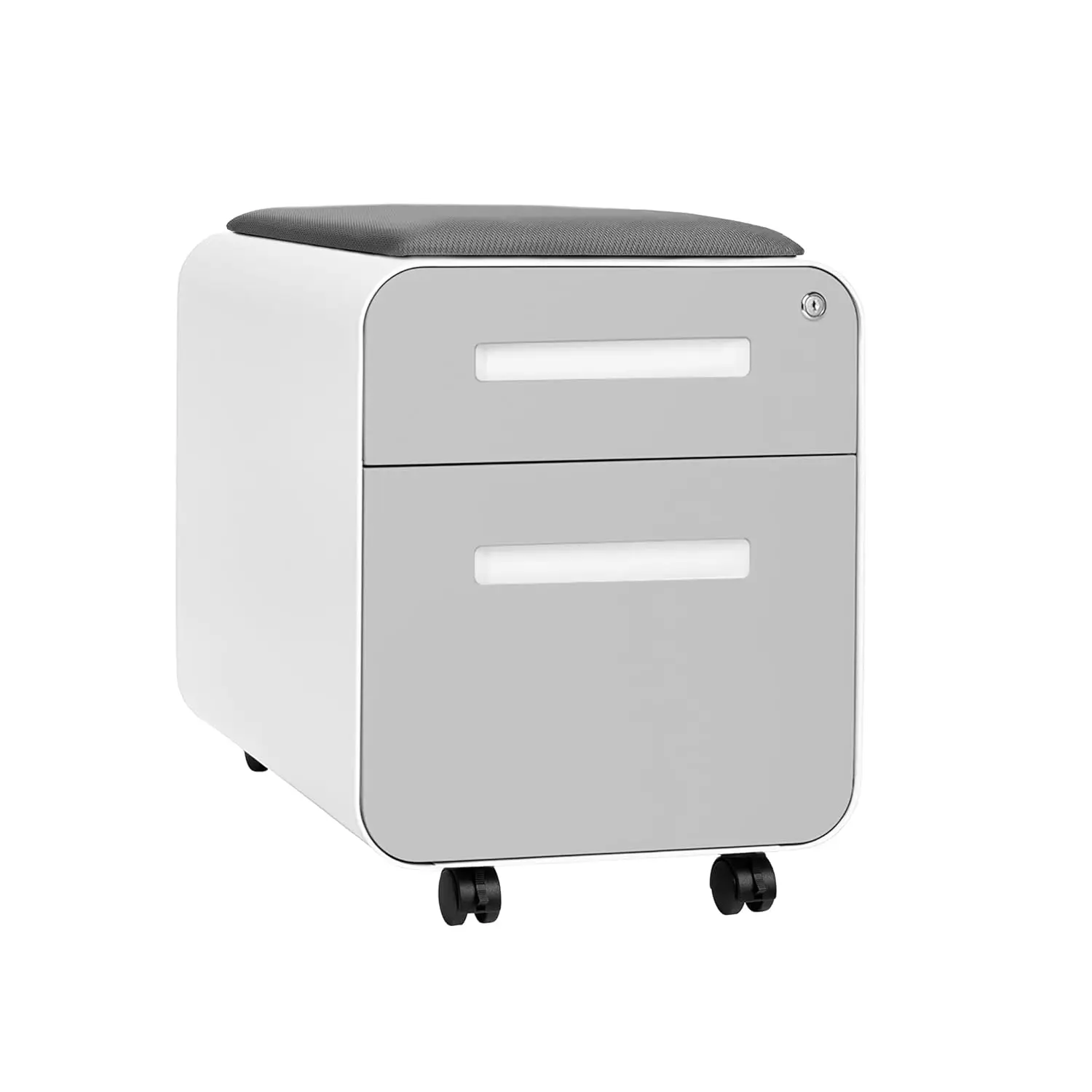 #Mini 2 Drawer Mobile File Cabinet with Cushion Seat Metal Pre-Assembled Light Grey for Home Office, Customized