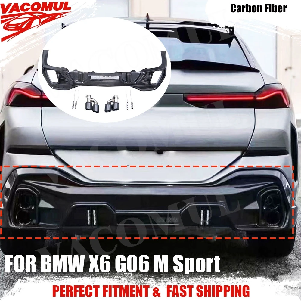 

Задний диффузор VACOMUL из углеродного волокна с выхлопом для BMW X6 G06 M Sport 2020 2021 2022 2023, защитные накладки на задний бампер