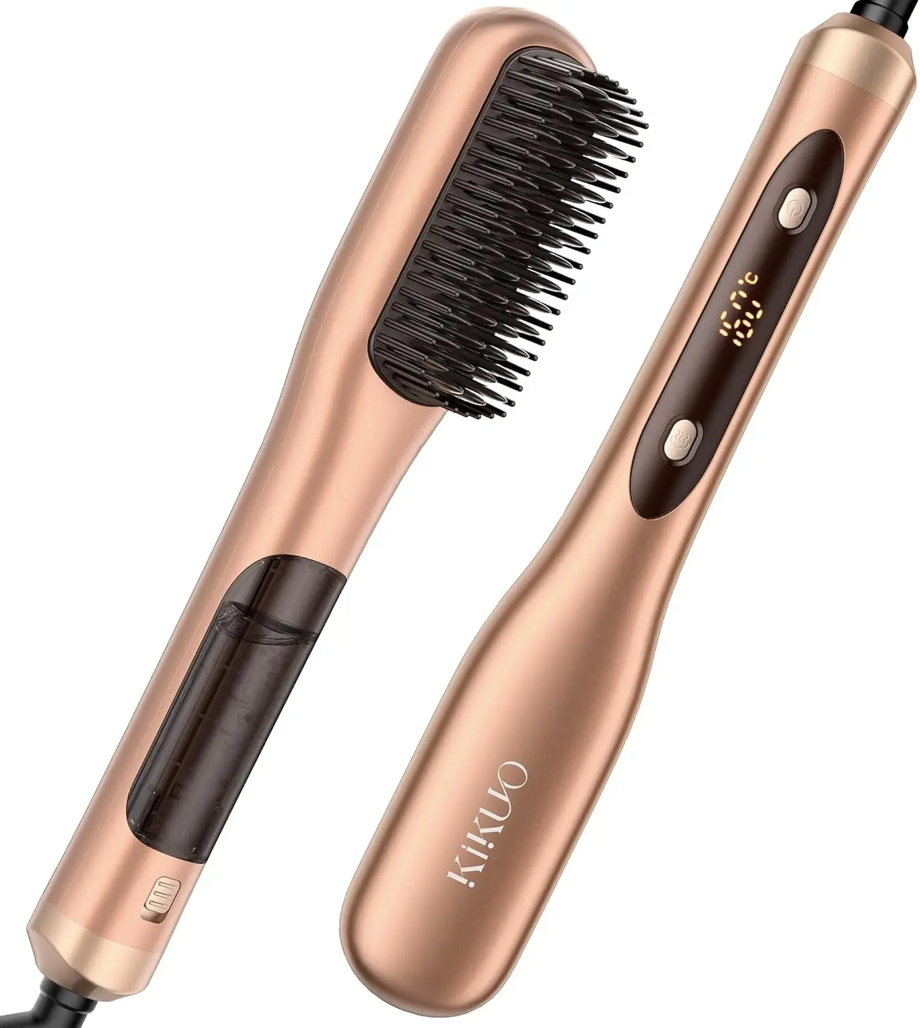 Steam Hair Straightening Brush, 3-in-1 Smoothing Brush for Curly & Frizzy Hair, Straightens Without Flattening, 5 Temperature Settings with LED Display, Dual Voltage, Professional Styling Tool, Elegant Orange
