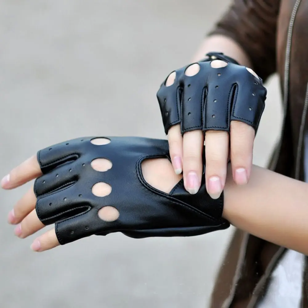 

New Fingerless Gloves Black Women Gloves Half Finger Driving PU Leather