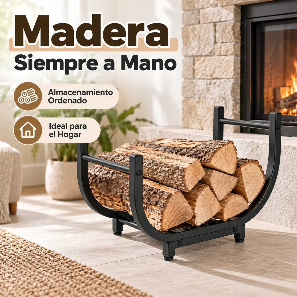 Portalegna da interno ed esterno in acciaio nero opaco, supporto per legna da ardere da usare con il camino, con capacità di 100 kg, robusto organizer in metallo da 76,2 cm per la casa, il giardino e