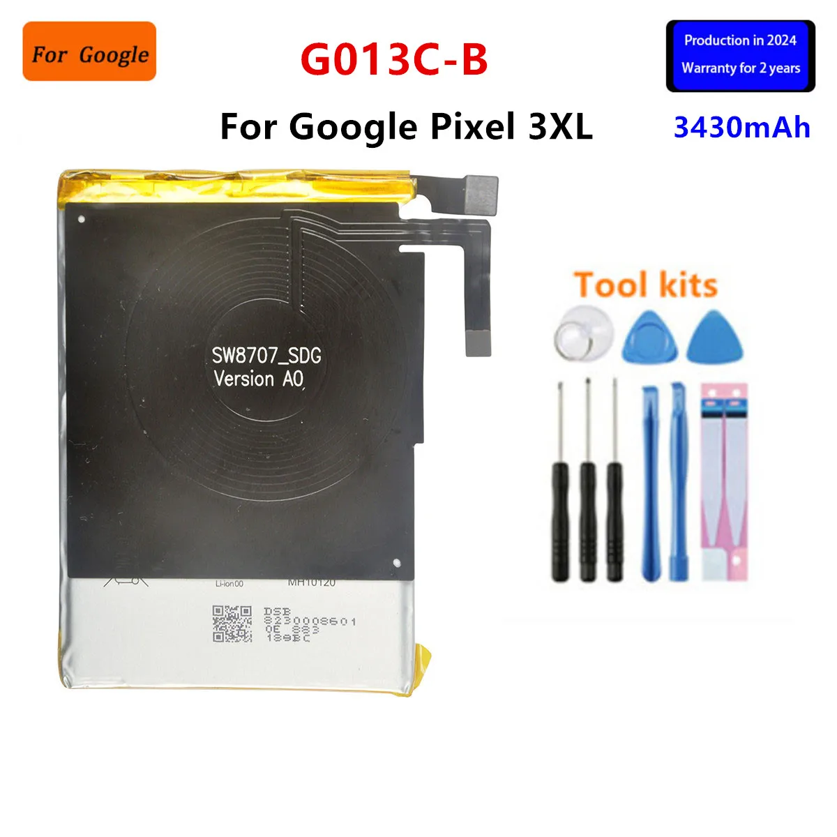 

100% Orginal G013C-B 3430mAh Replacement Battery For Google Pixel 3XL Pixel3 XL Genuine Latest Production Phone Batteries+Tools