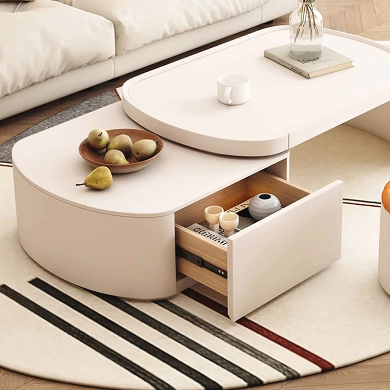 Minimalist Adjustable Coffee Table Modern Drawers Oval Hardcover Side Table Large Simple Mesas Bajas Lounge Suite Furniture