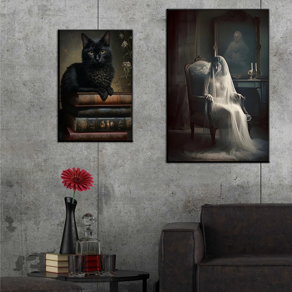 Gothic Pictures Print Dark Academy Art Wall Canvas Painting Posters Cuadros Victoria Crow Witch Ghost Halloween Room Home Decor