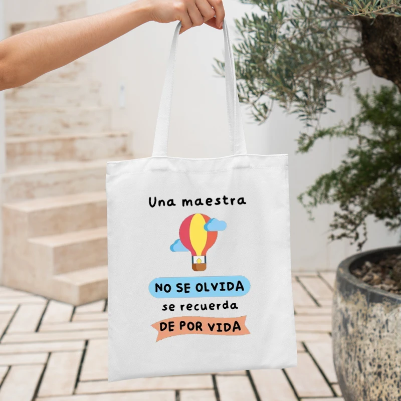 Spanish Print Tote Bag Gift for Una Maestra Graduation Retire Back To School Gift Women Foldable Shopping Handbag Mujer Bolsas