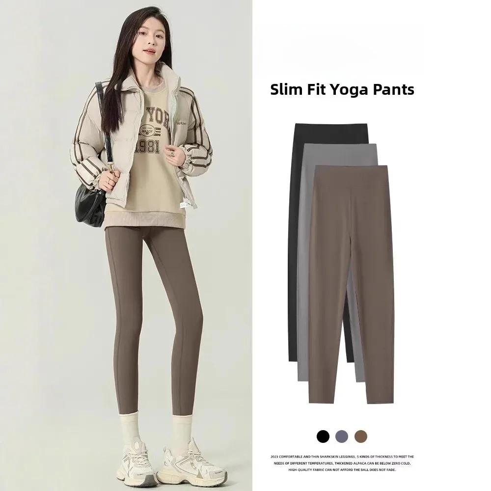 Spring New Women's High Waist Shaping Yoga Pants Sharkskin Tight Fit No Tag Line Nine Points Pencil Pants Comfortable Ca...