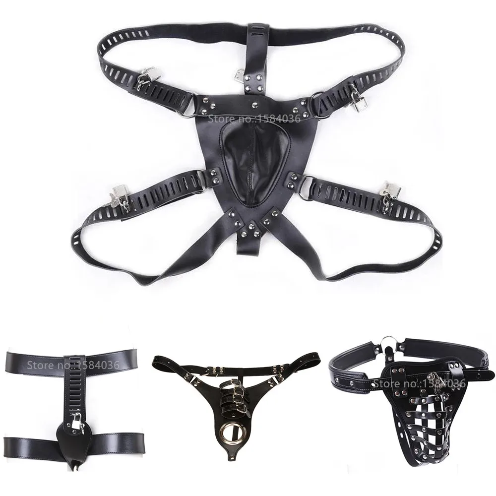 Male Chastity Pants Sexy Lingerie Panties Harness Leather Thong Underwear Bdsm Bondage Restraint Erotic Sex Toys for Women Men