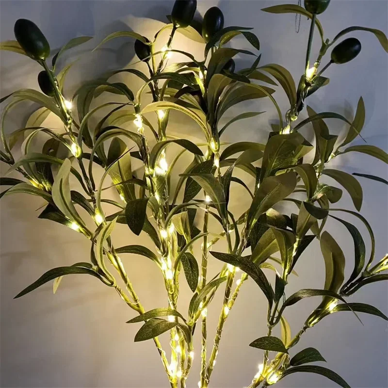 Olive Leaf Light String for Room Wedding Olive Branches Night Light for Vases Battery Powered Indoor Decoration Fresh Simulation