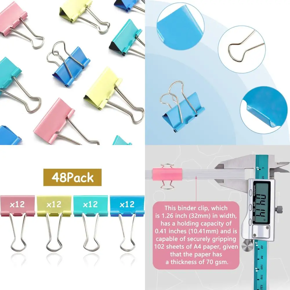 

48 Pcs Medium Binder Clips, 1.25 inch(32mm), Colored Binder Clips, Paper Clamps Medium Size for Office Supplies, 4 Vibrant Color