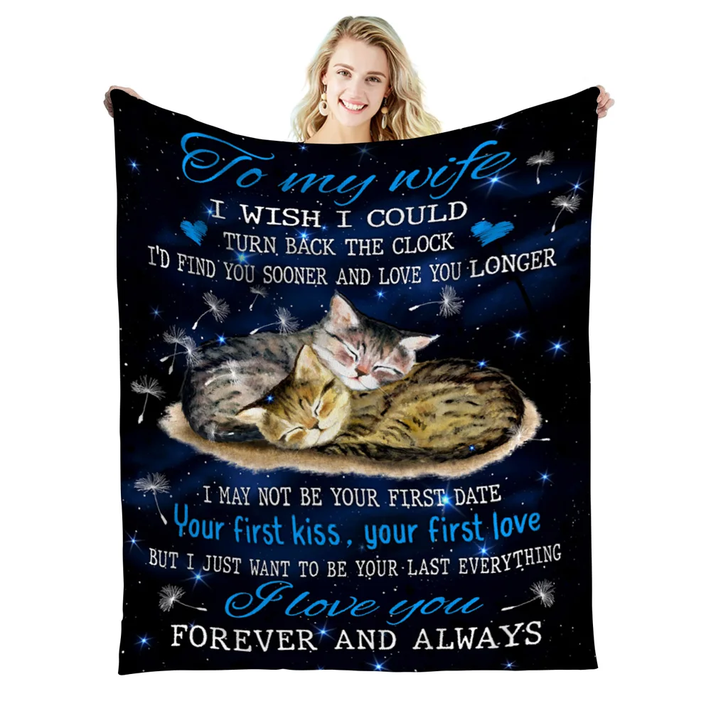 Personalized Beautiful Blanket for My Beautiful Wife Cute Cat Couple Pattern Blanket