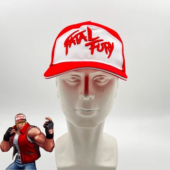 King of Fighters Fatal Fury Terry Bogard Cosplay czapki baseballowe Cosplay regulowany czerwony haftowany kapelusz unisex akcesoria Prop