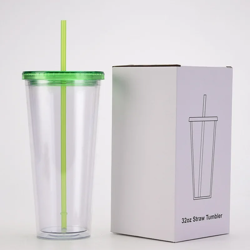 32oz Double Wall Clear Plastic Tumblers with Lids and Straws Large Capacity Acrylic Car Cup Reusable Insulated Cups 1,2,4pcs/set