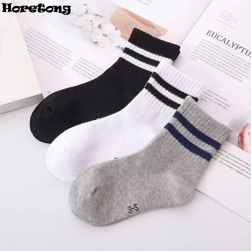 Horetong 5 Pairs Pure Cotton Soft Student Socks Breathable Absorbing Sweat Sport Socks Boys Girls Middle Tube Sock For 3-13 Year