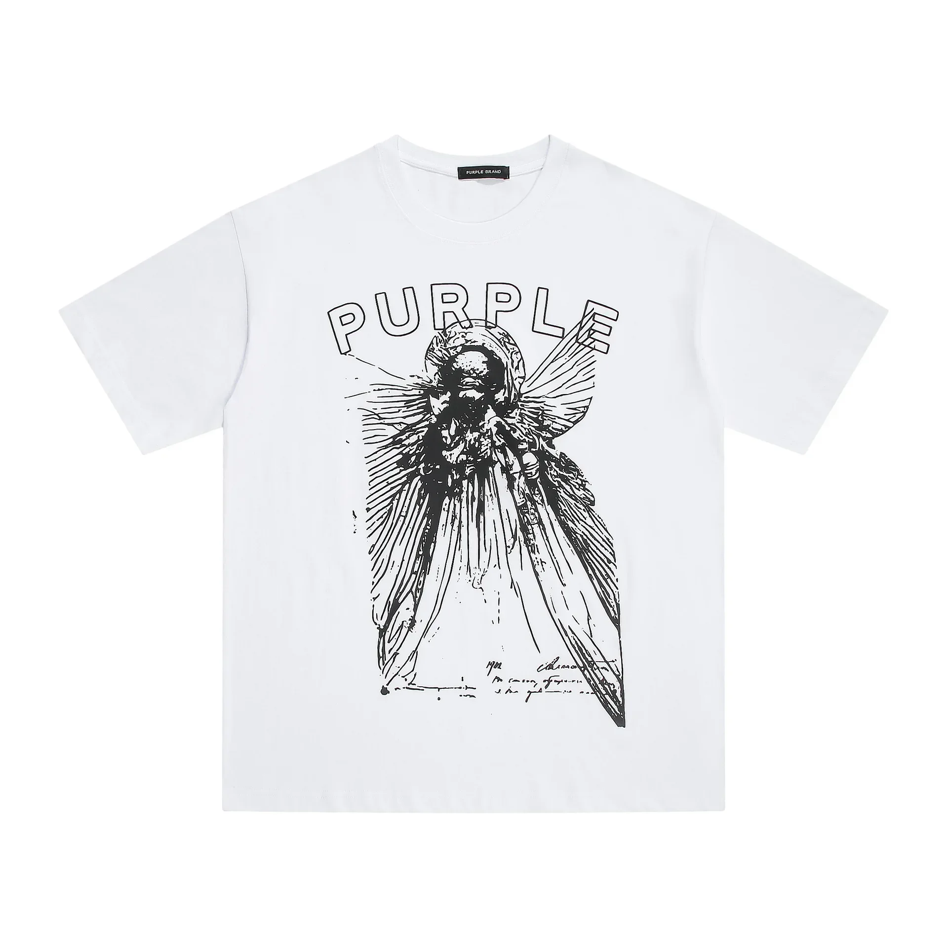 

Fashion brand 2024 summer new product Purple Brand ink splash angel print loose short-sleeved fat guy T-shirt