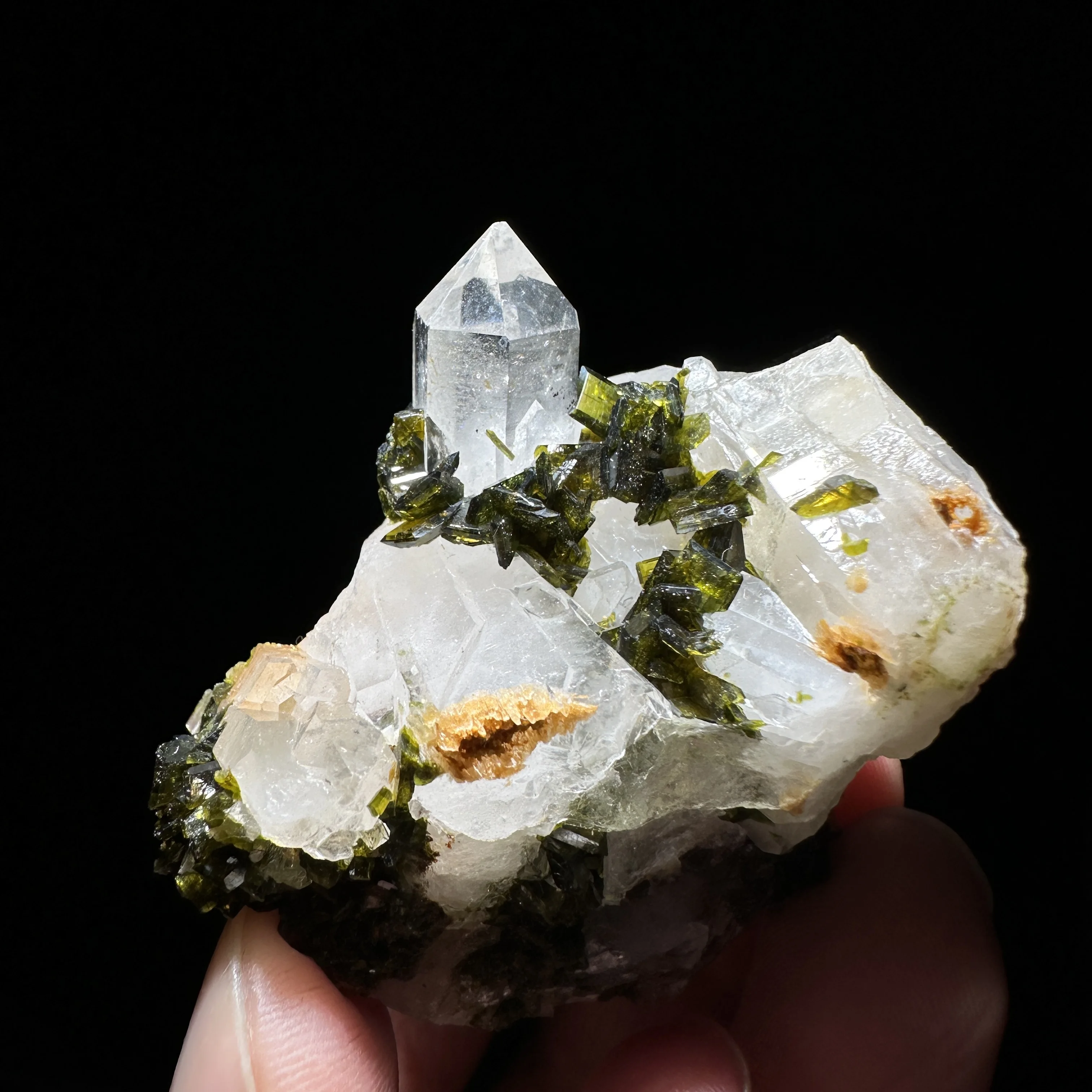

Natural Crystal and Epidote and Prehnite symbiotic mineral specimens + healing quartz crystals and stones rock gemstone