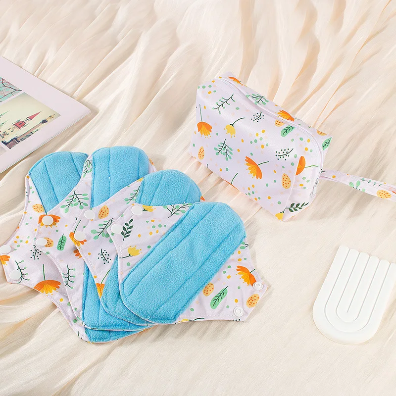 Blue Fleece Reusable Sanitary Pads Set Washable Incontinence Maternity Care Liners Menstrual Period Female Menstrual Pad