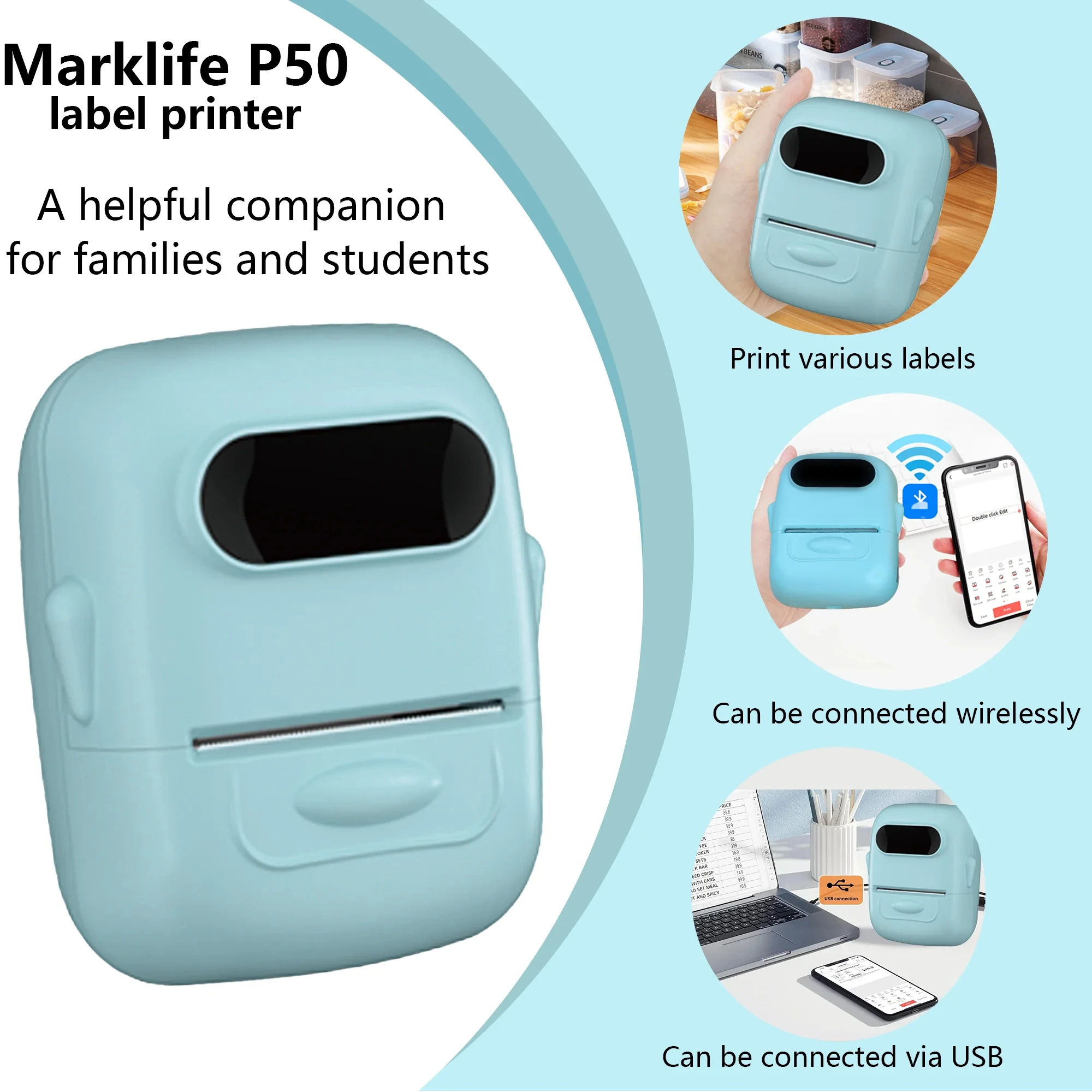 

Портативный принтер, термопринтер, беспроводной Bluetooth-совместимый самоклеящийся принтер, ценник для офиса, школы, кухни