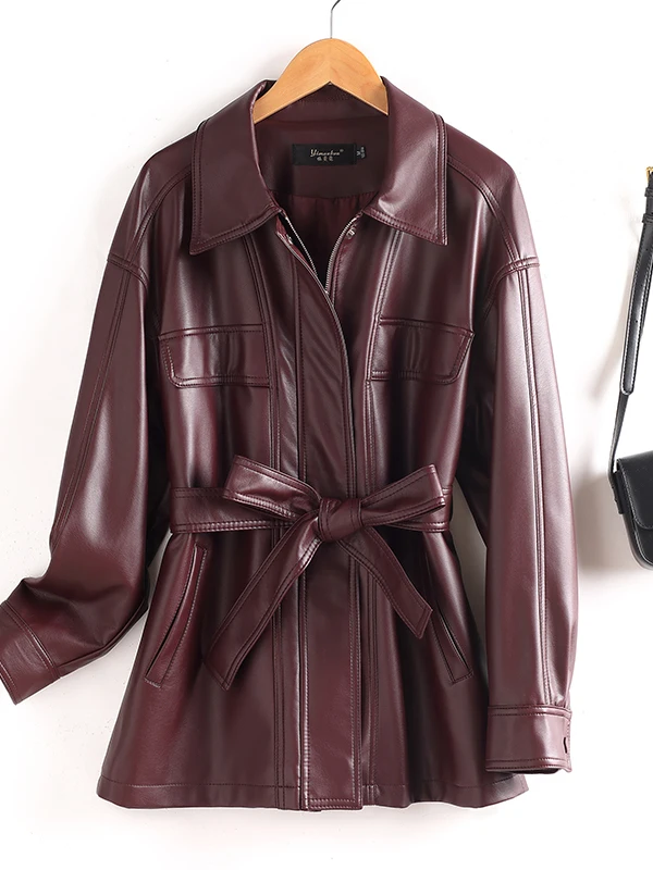   Ning 本革ジャケット レディース ミッドレングス 2025 春秋新作 スタイリッシュでファッショナブルな小さいサイズ シープスキンコート