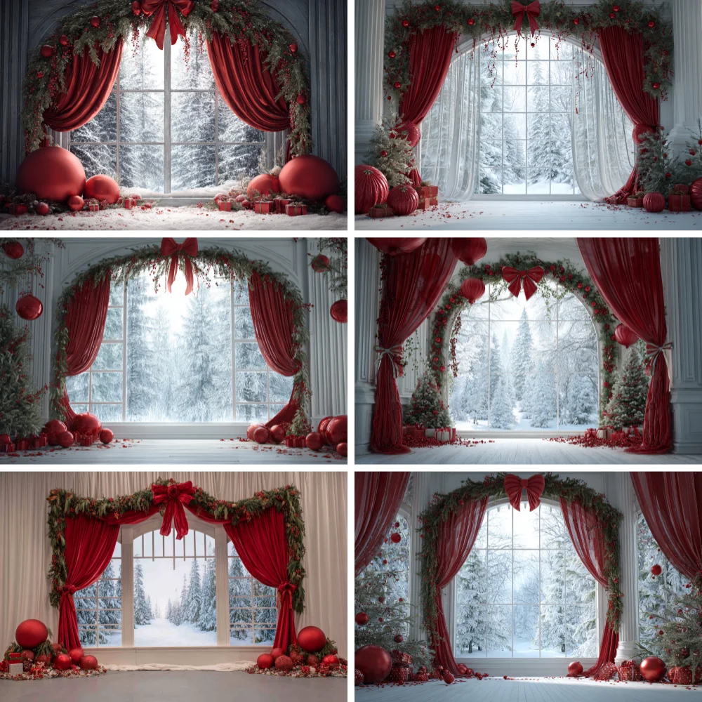 

Christmas Gifts Curtains Xmas Tree Outside Window Winter Forest Cedar Nature Landscape Wall Hanging Home Living Room Sofa Decor
