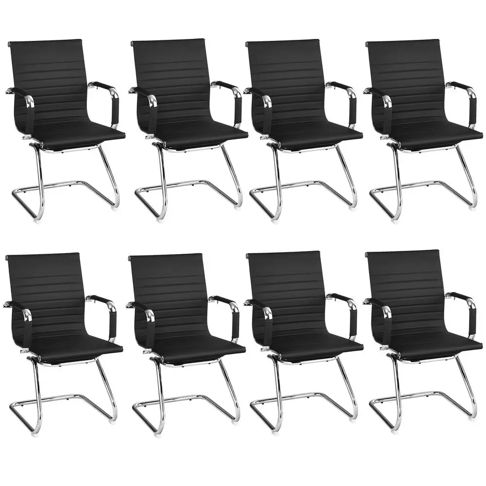 

Office Desk Chair No Wheels Set of 6 PU Leather Computer Chairs Mid Back Guest Chairs for School Reception Conference Waiting R