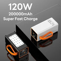 120W Power Bank High Capacity 20Ah PD Fast Charger Power Bank for iPhone Laptop Battery External LED Camping Light Flashlight