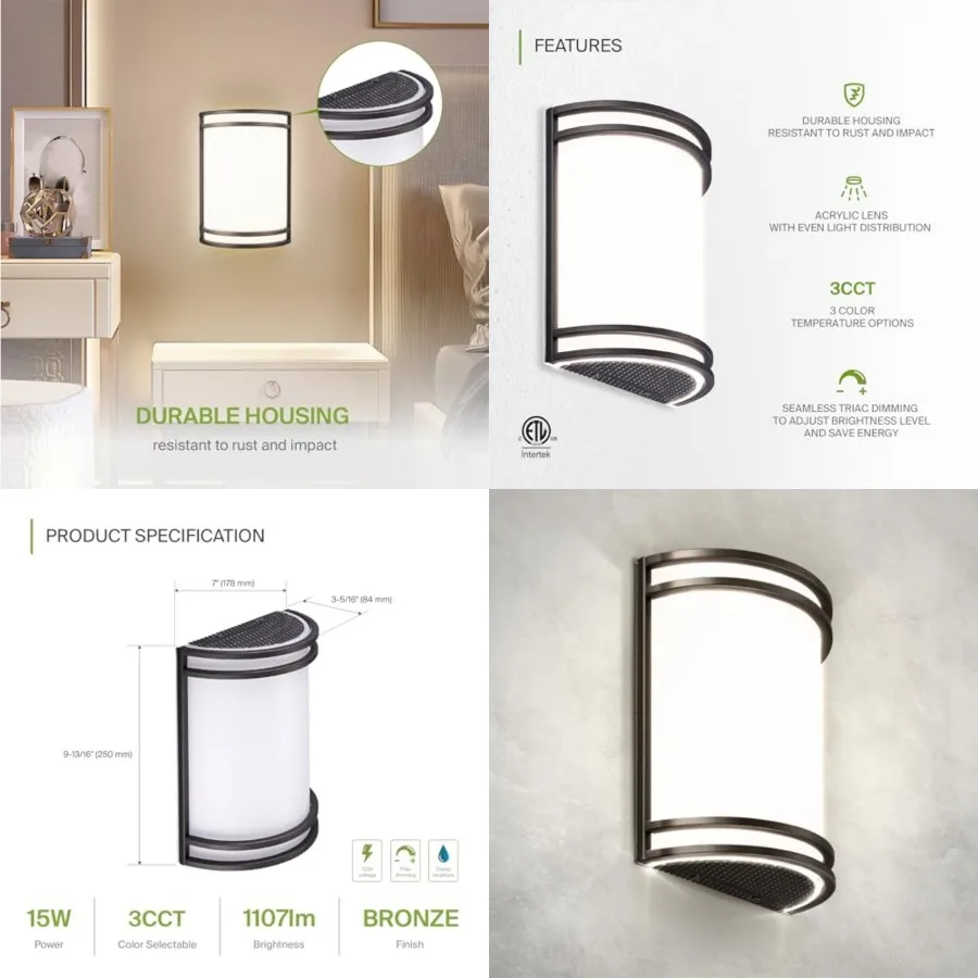 

LED Indoor Wall Mount Light Fixture - 15W Modern Interior Oil Rubbed Bronze Dimmable Wall Sconce Light - ETL 3000K 4000K 5000K