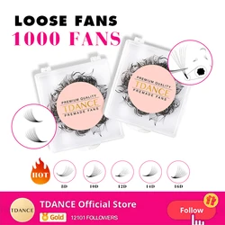 TDANCE 1000 Fans Loose Fan Lashes extension ciglia Professional Medium Stem Sharp Thin Premade Volume Fans ciglia a Base appuntita