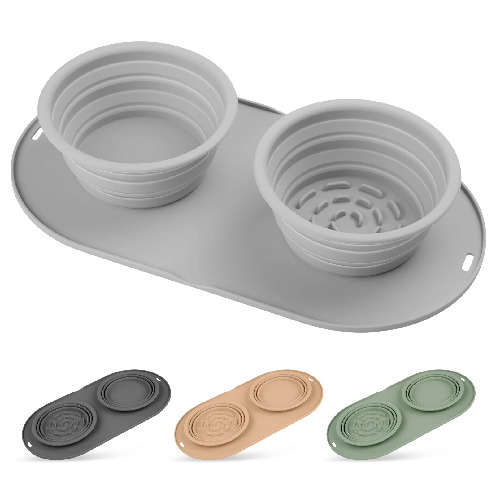 Large foldable silicone double dog bowl is a must-have for outdoor travel, suitable for cats and dogs