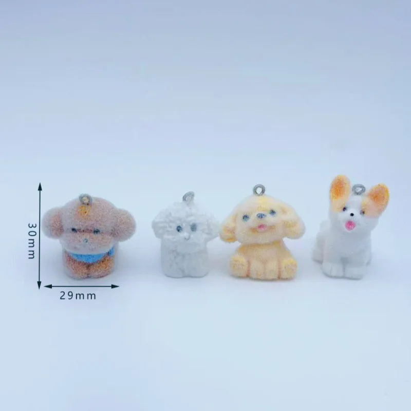 10pcs Flocked Dog Cartoon 3D Animal Little Koji Teddy Golden Hair Car Keychain Bag Decoration DIY view 6