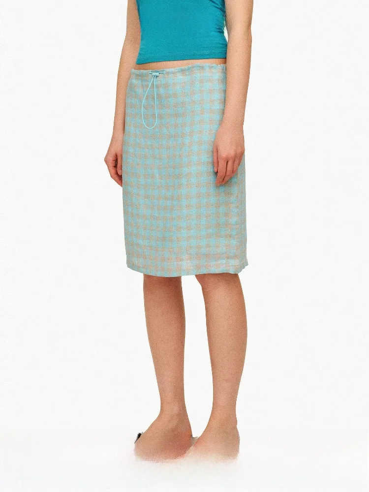 

Age of Ascent 100% Linen Mint Checkered Two-Way Wear Tube Top Half Skirt Commute Simple High Waist Straight Tube Skirt Cotton...