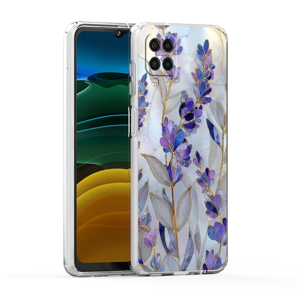 Lavender Flower Painting Pattern Soft Cover for Samsung Galaxy A13 A15 A17 A22 A23 A25 A32 A35 A53 A55 5G Transparent Phone Case