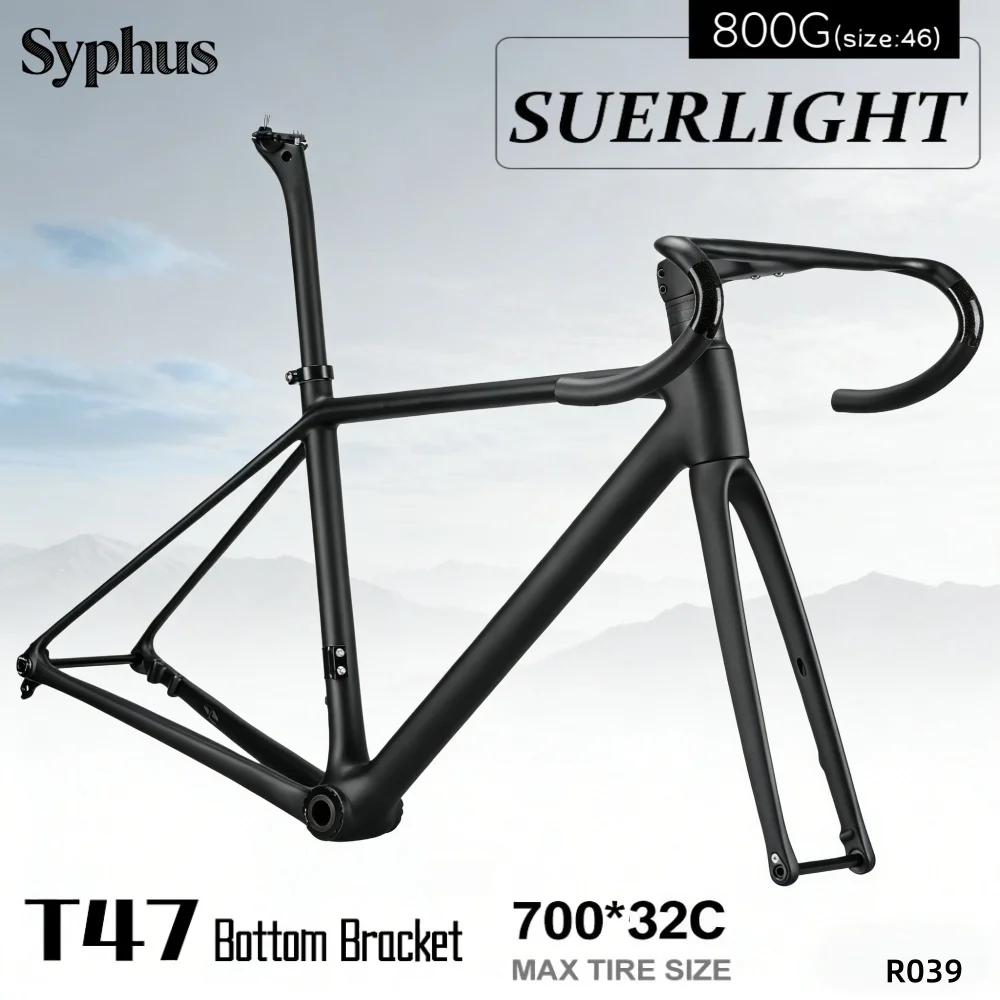 

Карбоновая рама шоссейного велосипеда Syphus T1200, 700*32C, выносливая рама для шоссейного велосипеда, комплект рамы для шоссейного велосипеда с дисковым тормозом и рулем